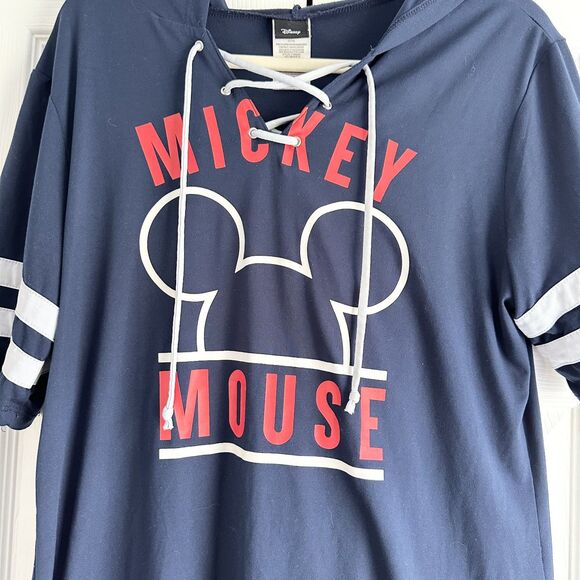 Disney Mickey Mouse Navy Lace-Up Graphic Hoodie Tee Size Juniors L - Picture 2 of 8